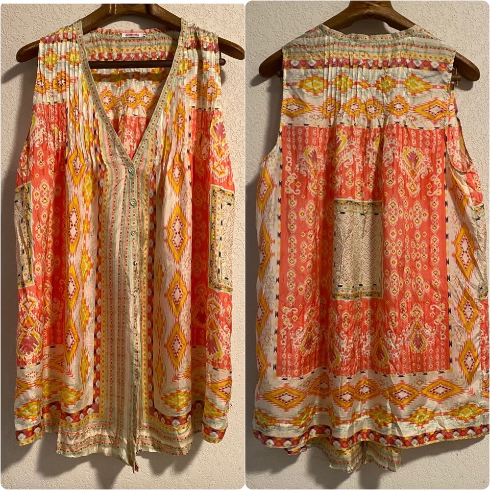 Johnny Was Silk Sleeveless Button Up Tunic L